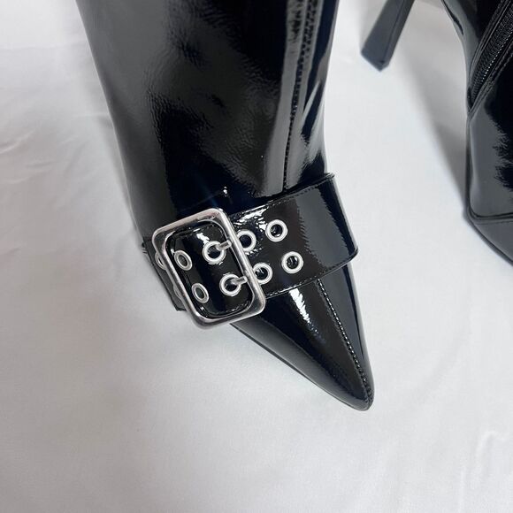 Fashion Nova Gutter Black Leather Ankle Boots Women’s 6 Pointed Toe Buckle - Picture 4 of 7